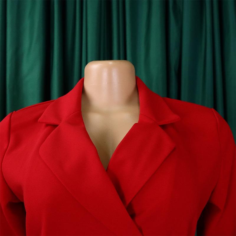 Übergröße Damen Blazer Kragen Schnürung Taille Falten A-Linie Kurzes Kleid