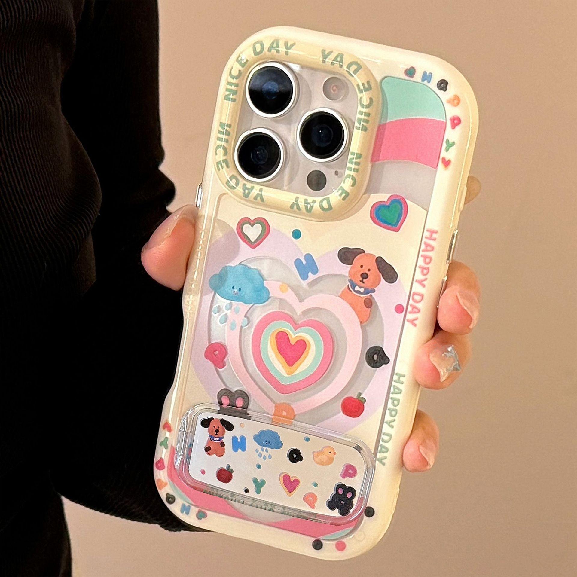 

Dopamine Love Puppy Suitable for Apple 16 Mobile Phone Case Iphone13 Mirror Bracket 15promax14 16promax