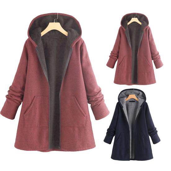 Women Hoodie Plus Size All Match Autumn Winter Solid Color Warm Coat Streetwear