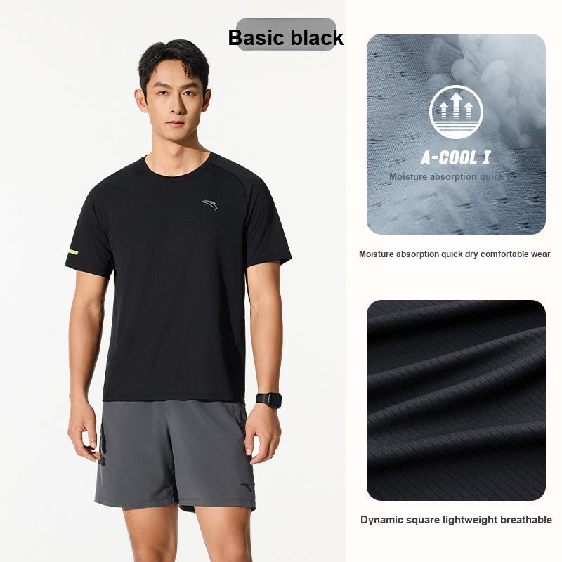 Anta Running Series Solid Color Breathable Versatile Short Sleeve T-Shirt Men Tops Black 952525103-7