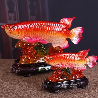 Goldener Knochenfisch Wohlstand Anziehendes Feng Shui Ornament für Wohnzimmer, Weinschrank oder Schreibtisch - Wohlhabende Chinesische Harz Dekoration.