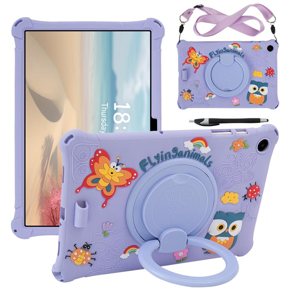 For Samsung Galaxy Tab A9+ X216 Case Rotatable Kickstand Cute Cartoon Silicone Tablet Cover with Lanyard