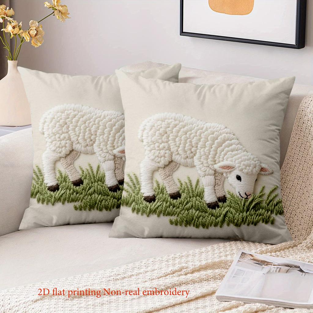 1 Pieces Embroidered Sheep Pattern Pillow Cushion Cover Polyester Pillowcase, Sofa Decorative Cushion Cov Headboard Pillow