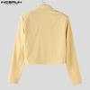 INCERUN Men Long Sleeve Button Texture Hem Stitching Short Coats Jackets