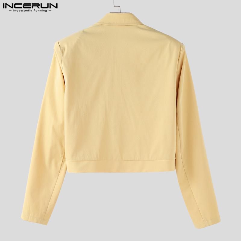 INCERUN Men Long Sleeve Button Texture Hem Stitching Short Coats Jackets
