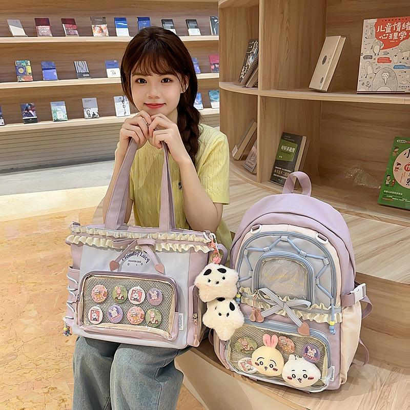 College Schoolbag Female Junior High School Student Cute Sweet Contrasting Color Large Capacity Backpack Student Backpack Trendy Fashion