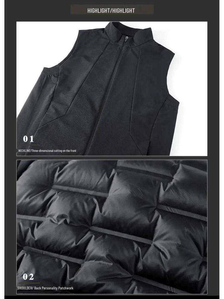 Men's Patchwork Duck Down Vest - Warm, Lightweight Stand Collar for Autumn/Winter