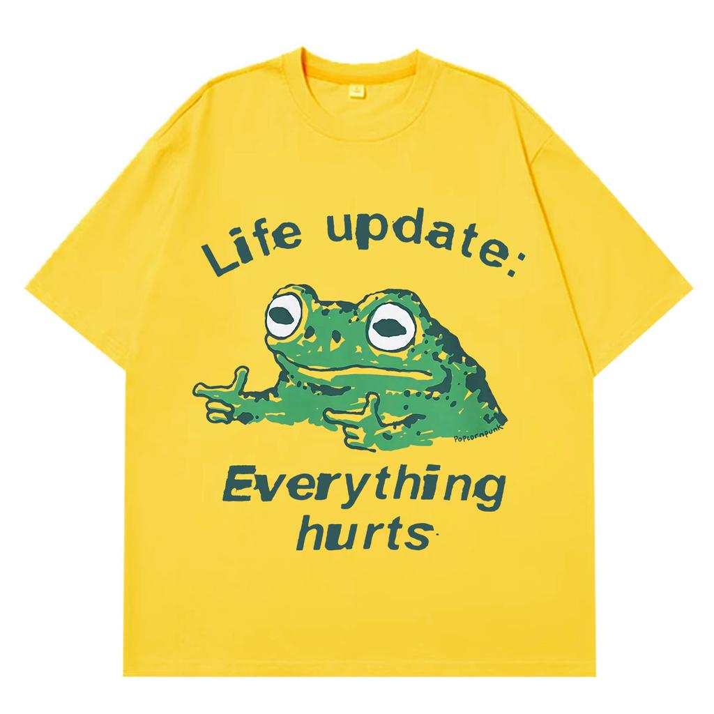 Life Update Everything Hurts Funny Frog Meme Tshirt Unisex Unisex Fashion Casual Cotton Tshirt Hiphop Loose Oversized Tshirts