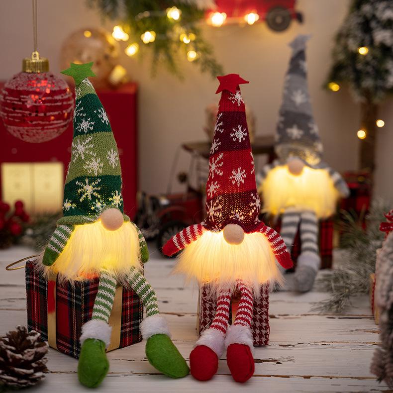 Christmas Faceless Gnome Ornament LED Light Plush Knitted Craft Tree Pendant Christmas Decoration Home Children's Gift