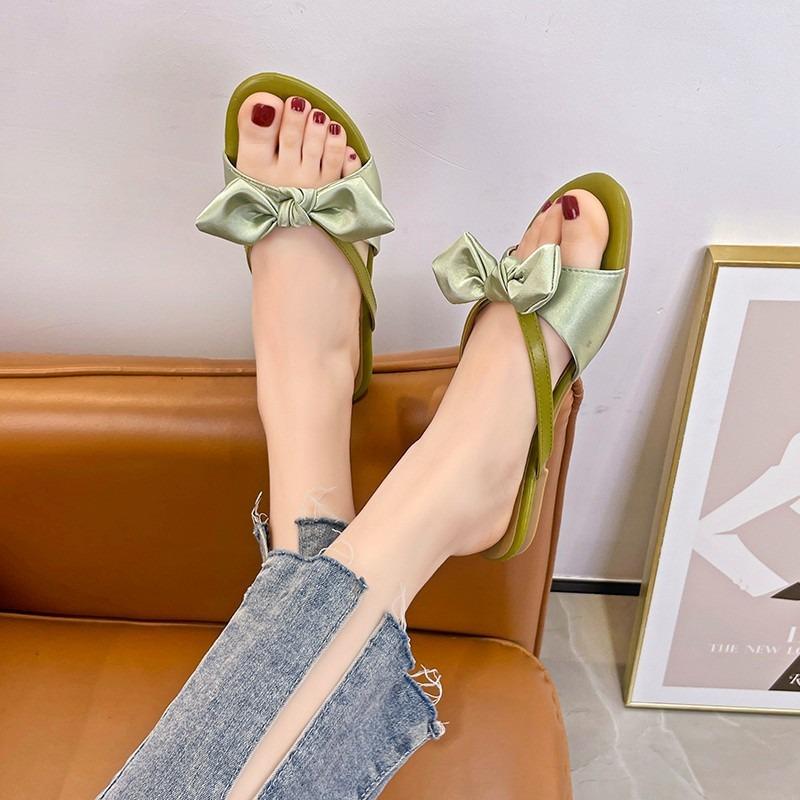 Delikatne klapki z paskiem, damskie buty, letnie klapki z kokardką, damskie letnie okrycie wierzchnie