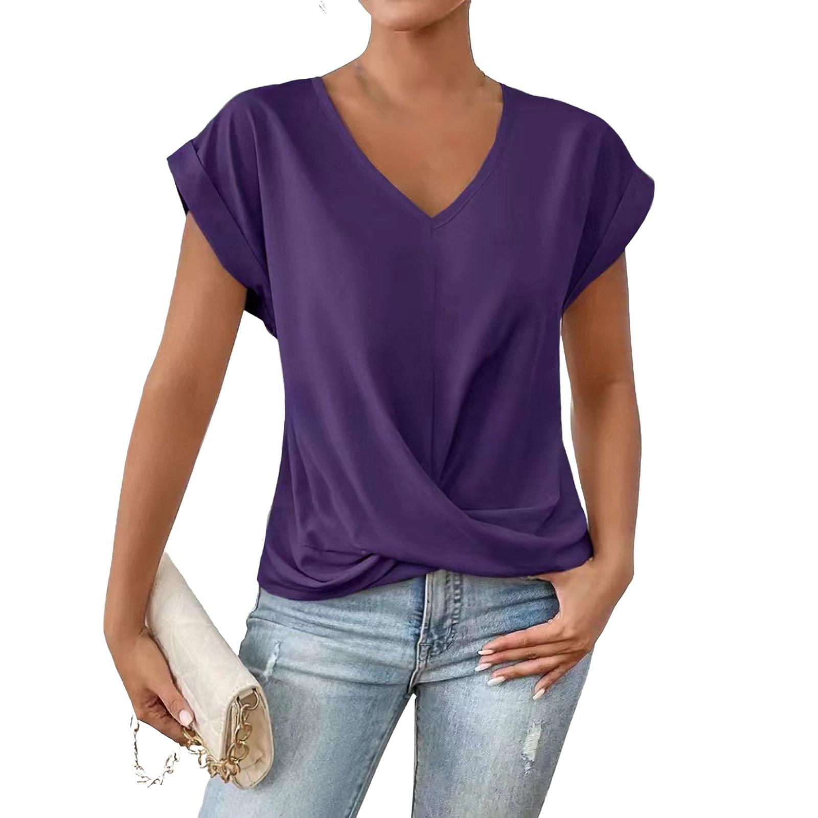 

Модные топы, однотонная футболка с V-образным вырезом, элегантная, с коротким рукавом M