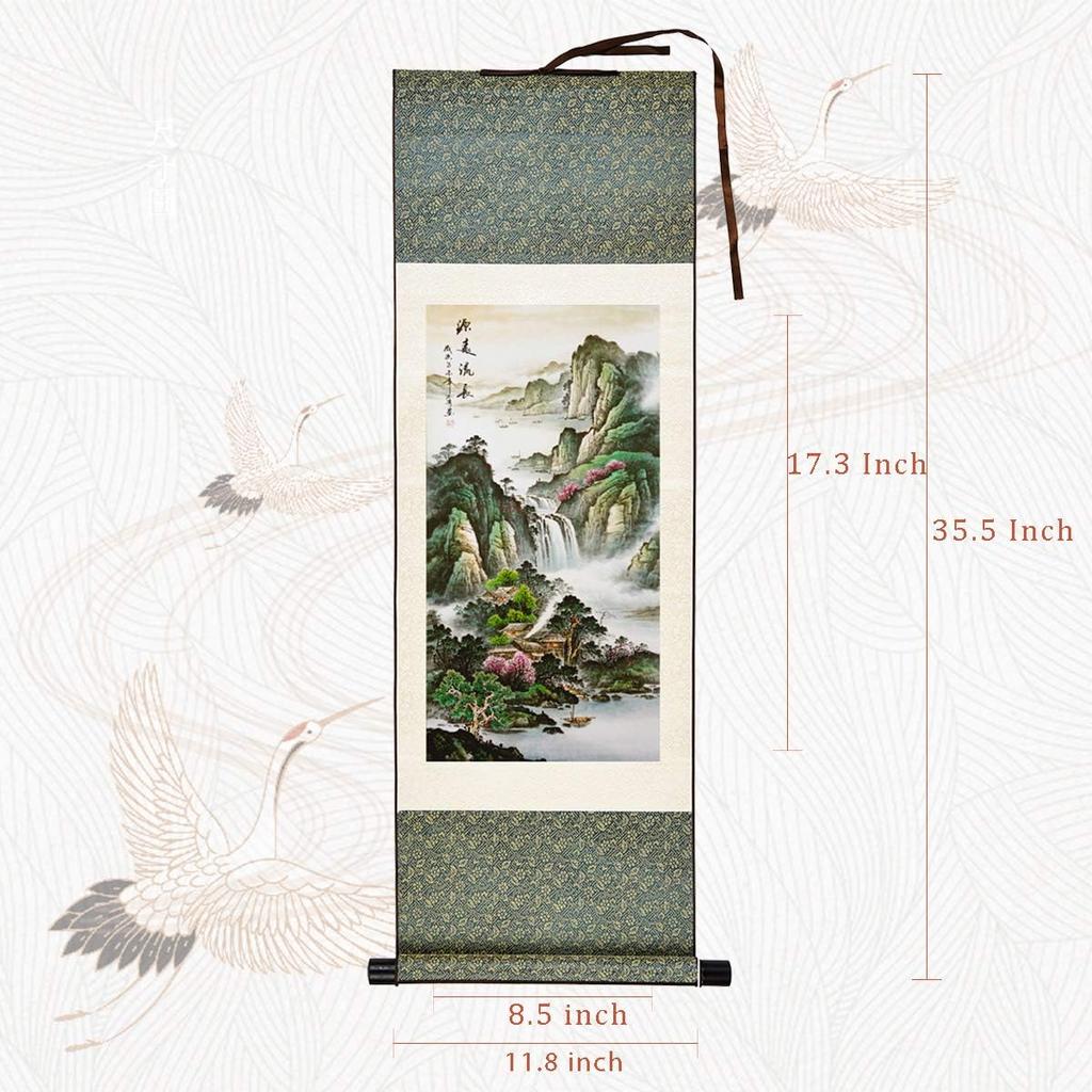 lanermoon Lanermoon Chinese Tradditional Landscape Silk Scroll Painting,Mountain and Waterfall Modern Hanging Paintings for Office Living Room