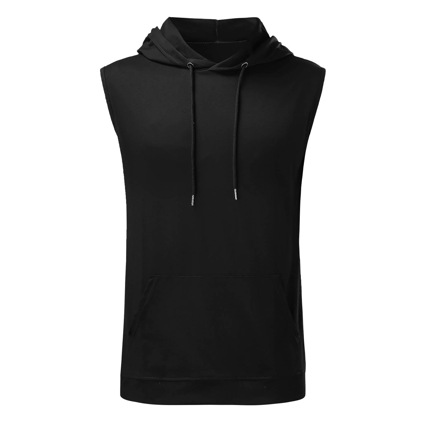 

Men Muscle Workout Sports Fitness Pocket Zipper Hoodie Sleeveless Vest L чёрный