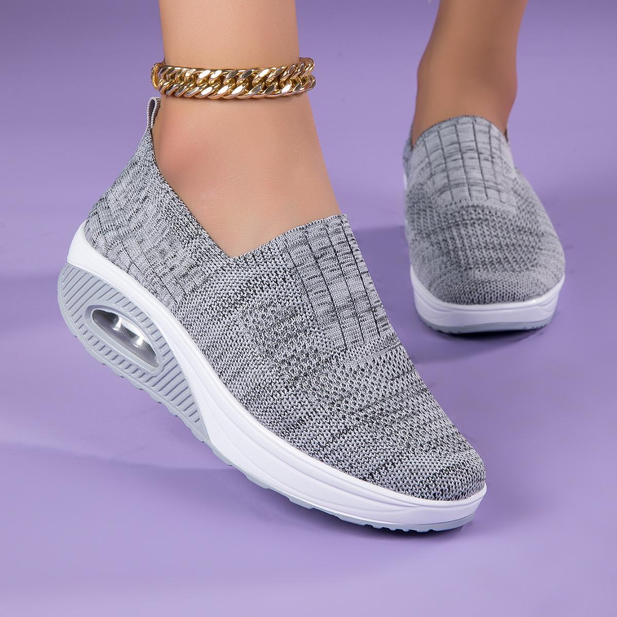 

Дышащие новые кроссовки на высокой толстой подошве с воздушной подушкой для спорта и отдыха, с летающим флагом Яояо, для активного отдыха, для бега на улице, женские 43 светло-серый