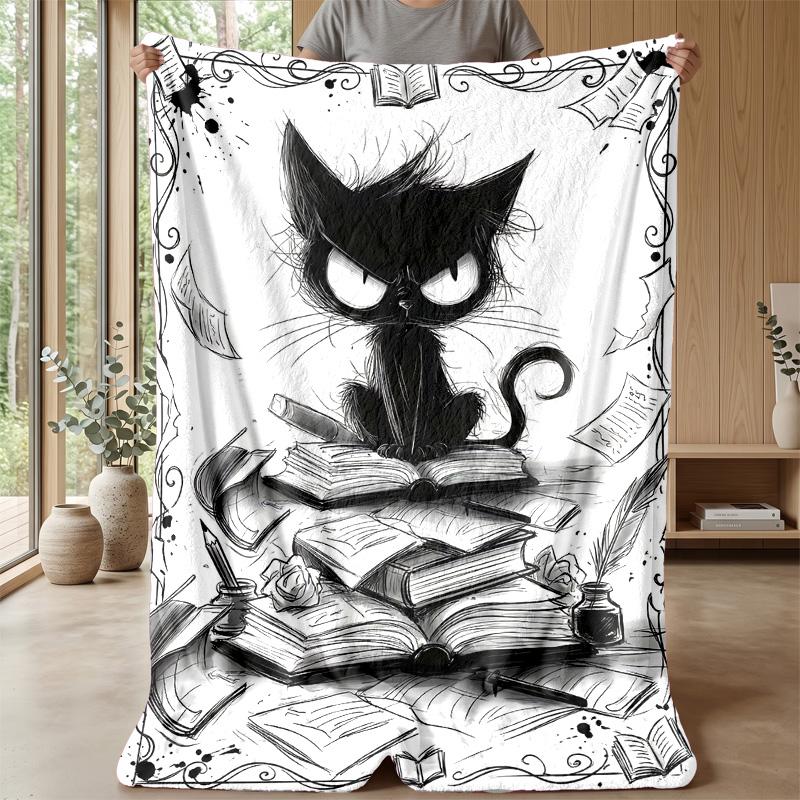 Tabby Cat Holding Red Heart Theme Blanket Lightweight Warm Flannel Blanket Decorative Throw Blanket for Home Decoration