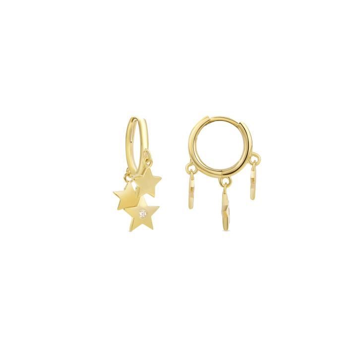 Boucles d'oreilles Luxenter étoile avec zirconia brillant, finition en or jaune 18 carats