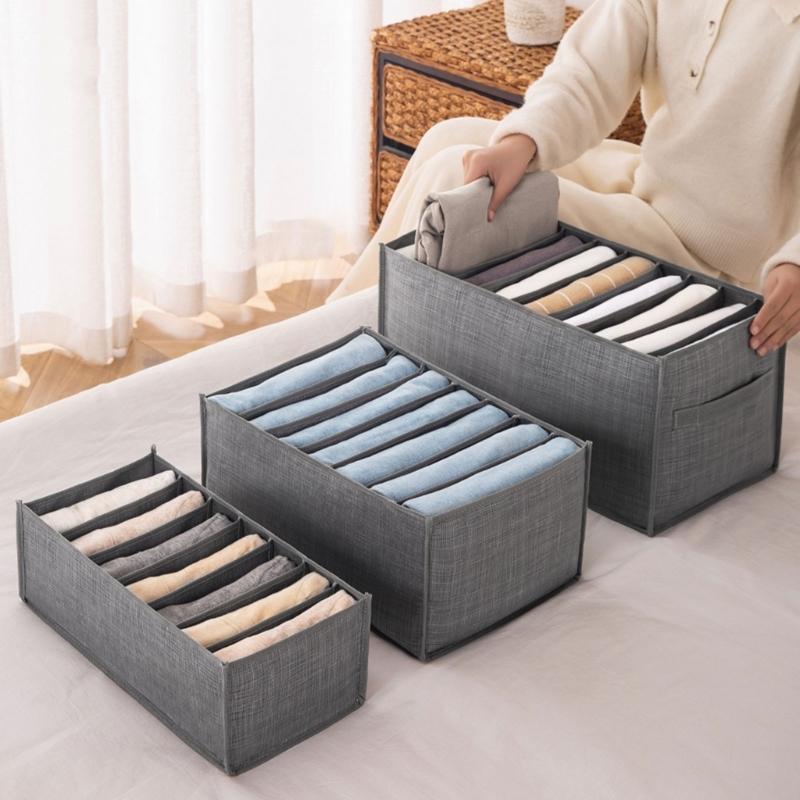 Non Woven Fabric Pants Organizer Foldable Pants Storage Box with Multiple Compartments Durable Trousers Organizers