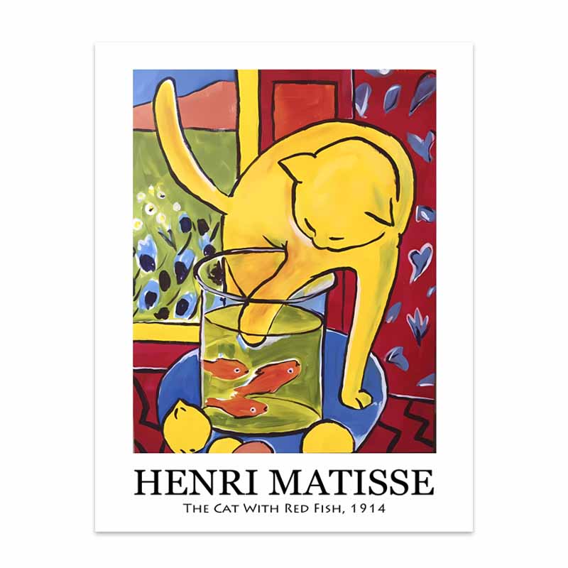 

Абстрактная картина маслом Кот и золотая рыбка Картина на холсте Матисс Акварель Кошки Постер Декор интерьера гостиной в скандинавском стиле Нарисовано 21x30cm No Framed