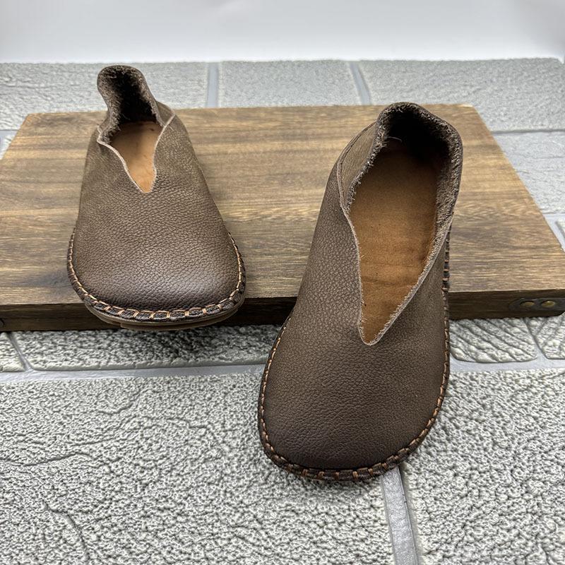

Handmade Retro Loafers Women 2026 New Spring Round Toe One Foot Slip-on Shoes Women Genuine Leather Soft Flats Shoes Women 35 сірий колір