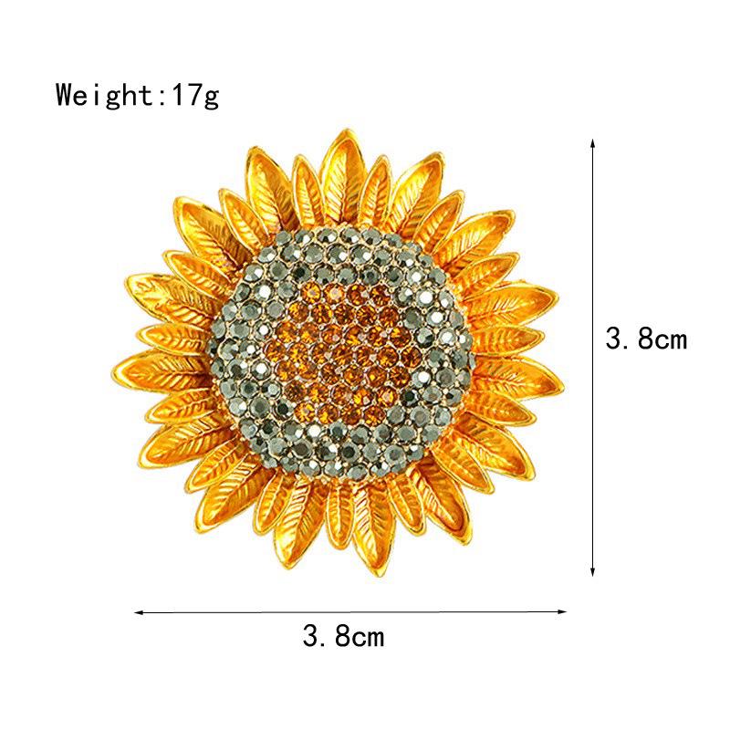Lanhao Eco-friendly Rhinestone Sunflower Brooch - Fashionable Alloy Floral Corsage