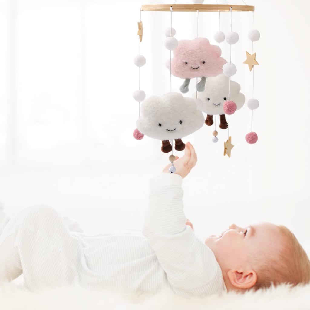 Handmade Wooden Crib Felted Wool Mobile with Cloud and Star Perfect for Baby Crib Hanging Baby Baby and Nursery Decor Mobile, Shape, Strollers,