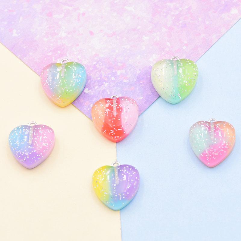 Gradient Color Peach Heart Resin Earrings Keychain Charms - DIY Jewelry Accessories