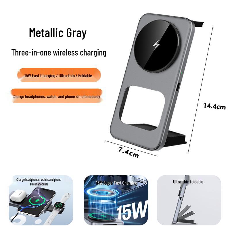 3-in-1 15W Magnetic Rotatable Foldable Wireless Charger with Magsafe