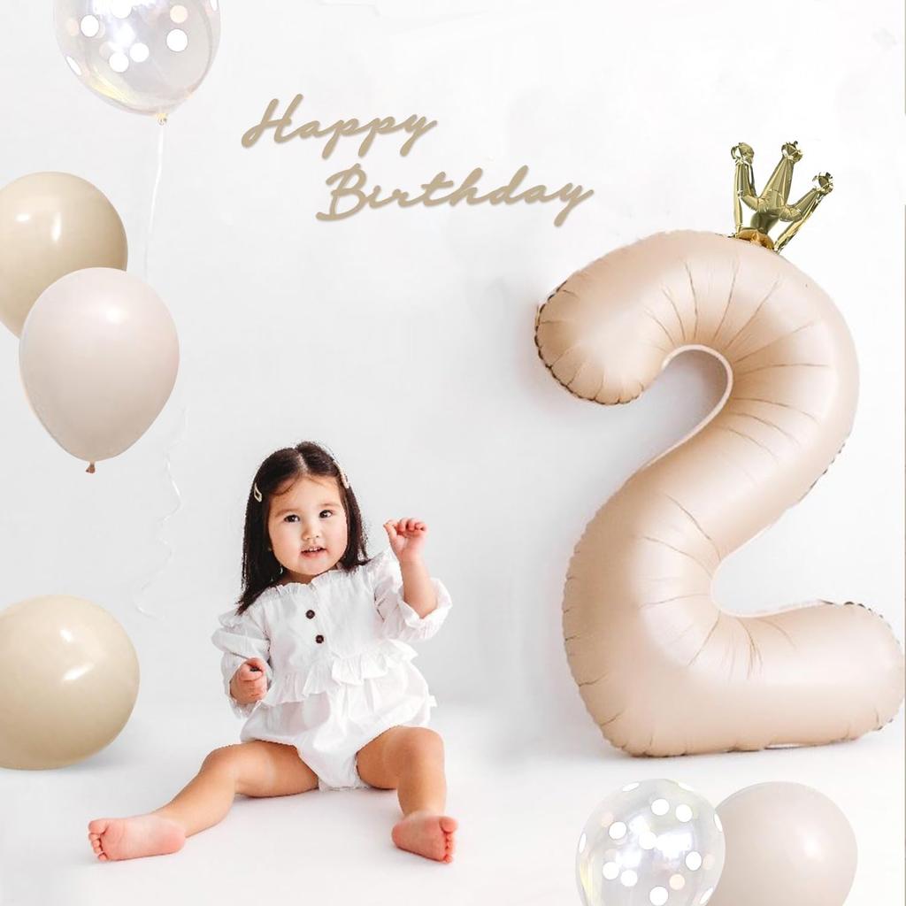 Iysoll 1-Year Birthday Decoration 40-Inch Number Balloon Muted Colors Balloon Garland Felt First Birthday Crown Number 1 Caramel