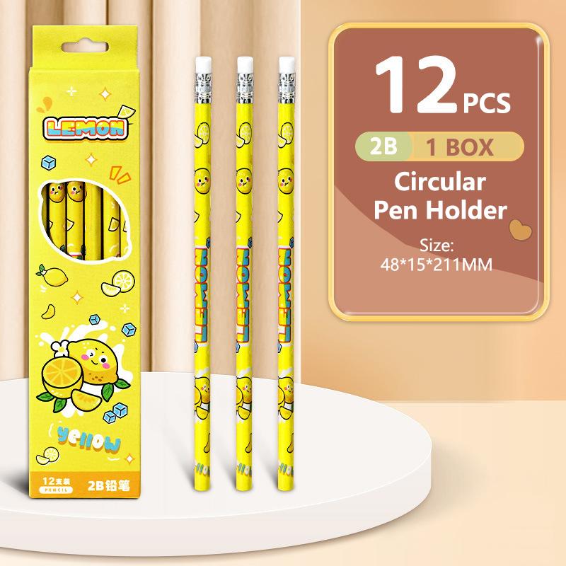 

12 шт. Мультяшный милый деревянный карандаш 2B с ластиком, инструмент для письма и рисования, эскизный карандаш, школьные и офисные принадлежности, студенческие канцелярские товары, подарки