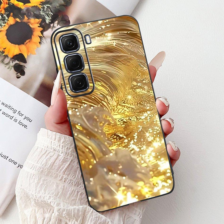 For Infinix Hot 50 4G Phone Case Hot 50 Pro+ 4G Hot50 Pro Elegant Floral Cat Pattern Black Silicone Soft TPU Cases