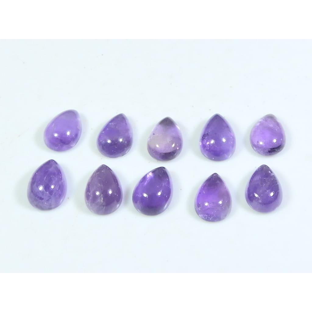 

7X10MM Natural Amethst Ring Size Pear Cabochon Loose Gemstone 10Pcs Lot21Cts A-464