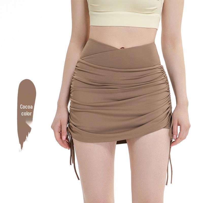Women s High-Waist A-Line Tennis Skirt with Drawstring Shorts Small какао