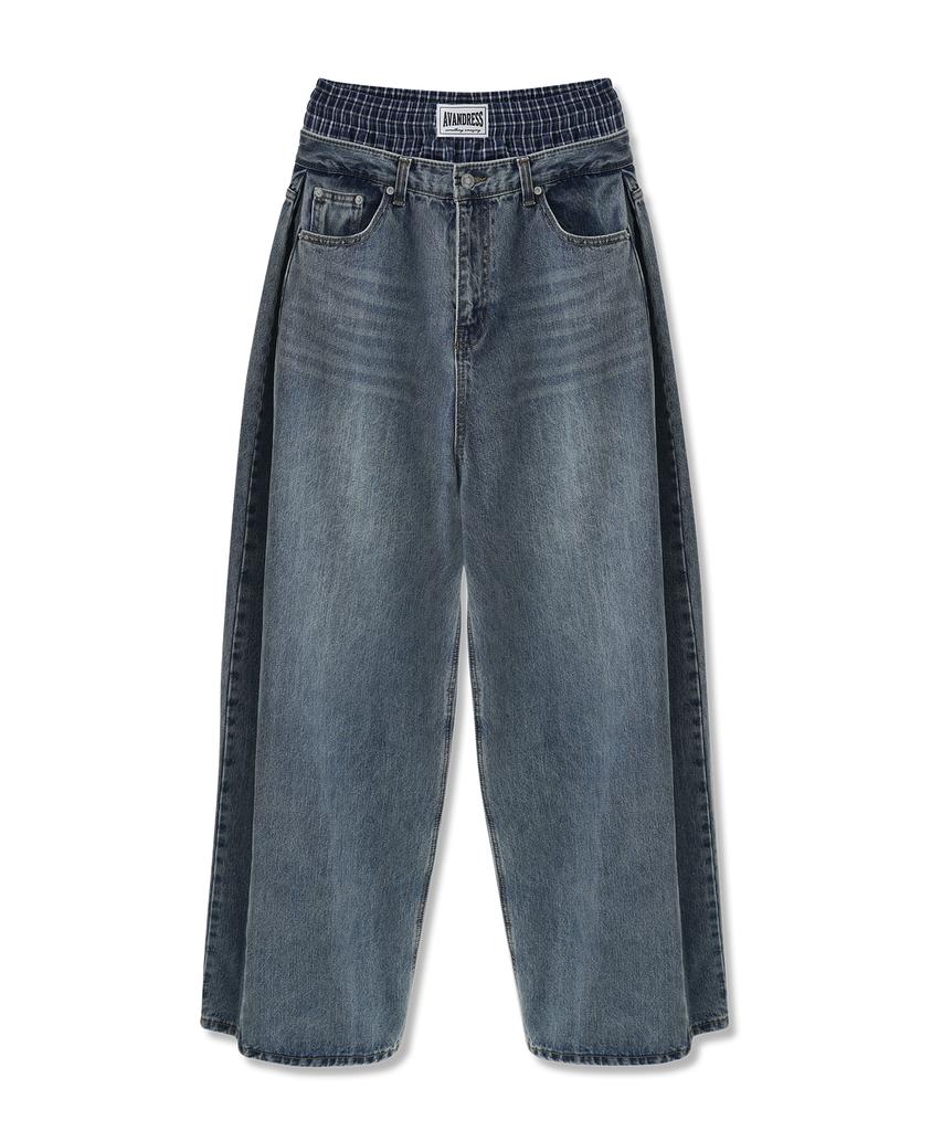 AVANDRESS 88 Incision Wide Denim Sagging Pants_3 Colors