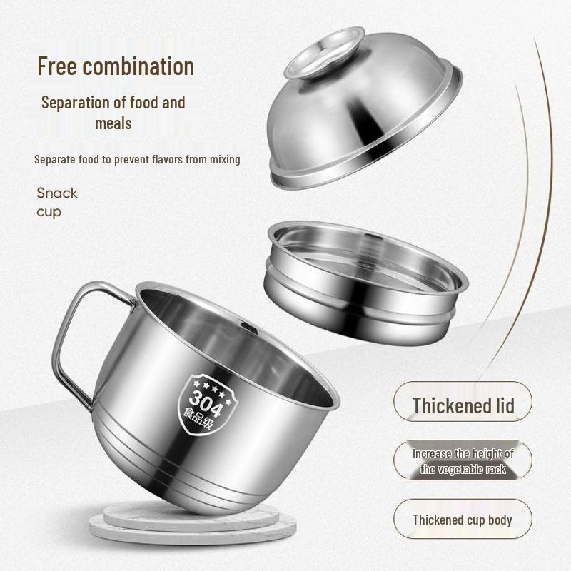 304 Stainless Steel Large Capacity Soup and Rice Bento Box with Compartmentalized Lid for Office Workers