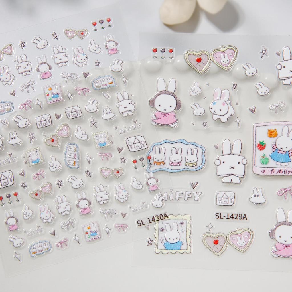 Entzückende Cartoon-Kaninchen-Nagelsticker - Neu, Handgemacht, DIY