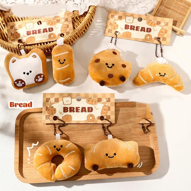 2Pcs Miniature Bread Plushie Keychain Portable Food Themed Bag Accessory Fun Stuffed Toy Bags Pendant for Student