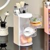 Rotating Dustproof Storage Box Cosmetic Egg Cushion Lipstick Brush Organizer Stand Makeup Brush Holder Desk Jewelry Organizer