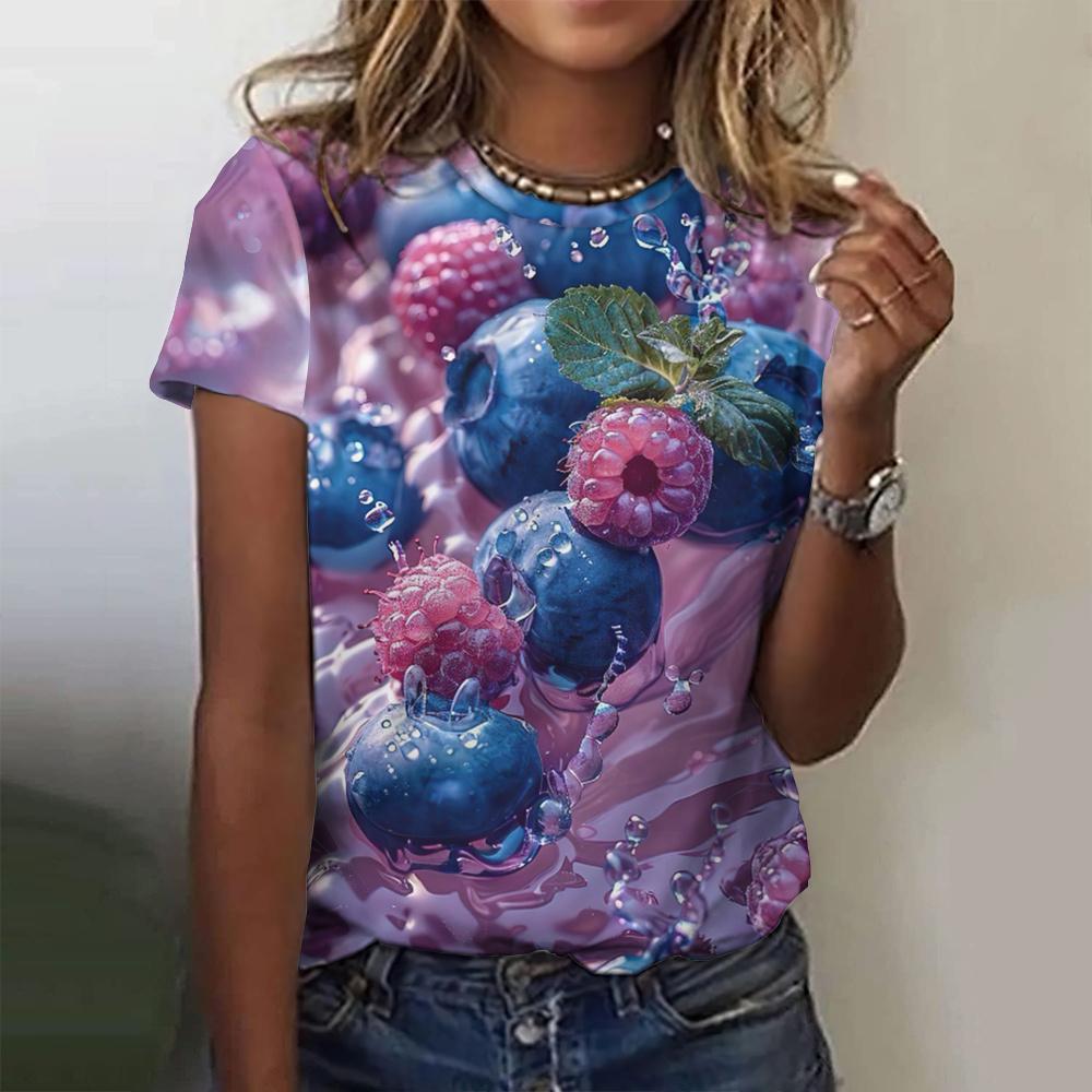Women's Fruit T-Shirts Summer Strawberry 3D Printed O-Neck Short Sleeve T Shirt Y2k Harajuku Tees Tops Female Pullovers Clothing