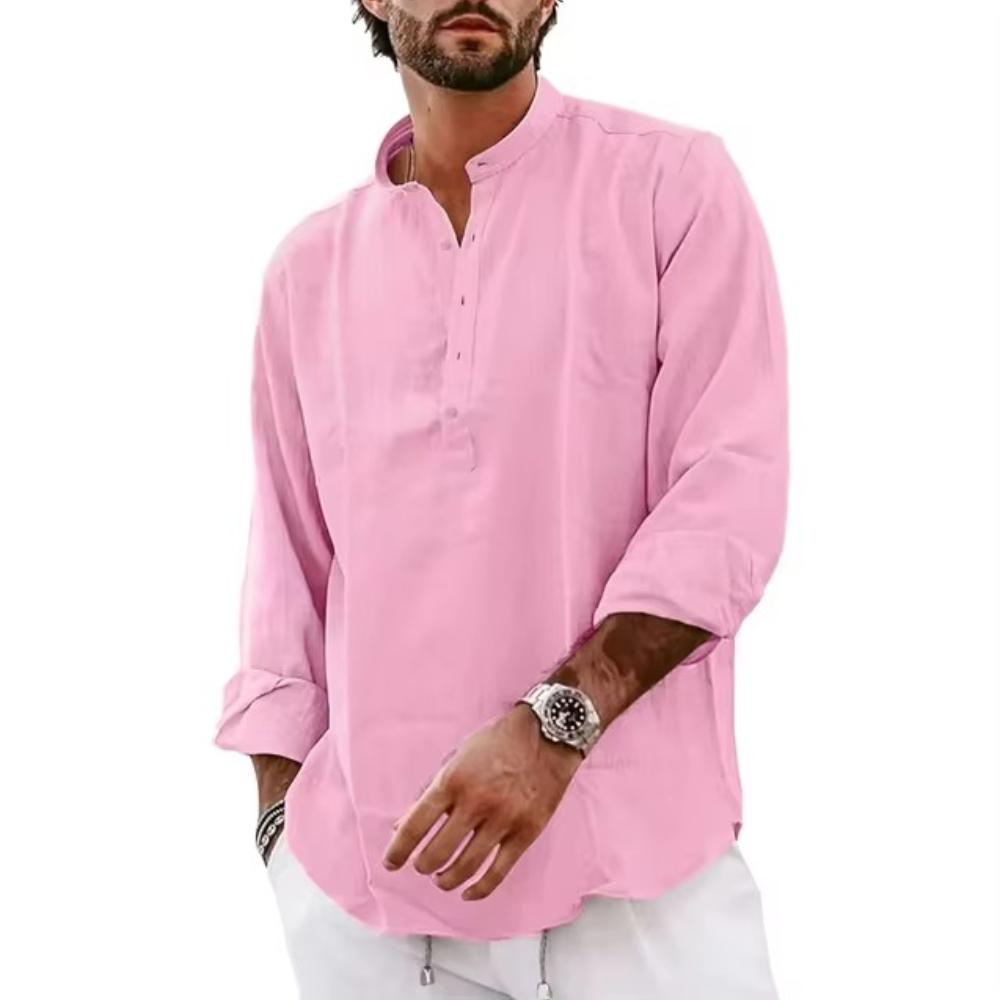 Moderní černé bavlněné lněné henley košile pro muže Lehké s dlouhým rukávem Ležérní streetwear