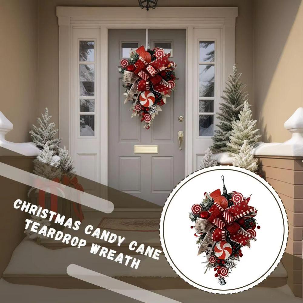 Red White Candy Christmas Wreath Lollipop Bow Pine Candy Inverted Tree Xmas