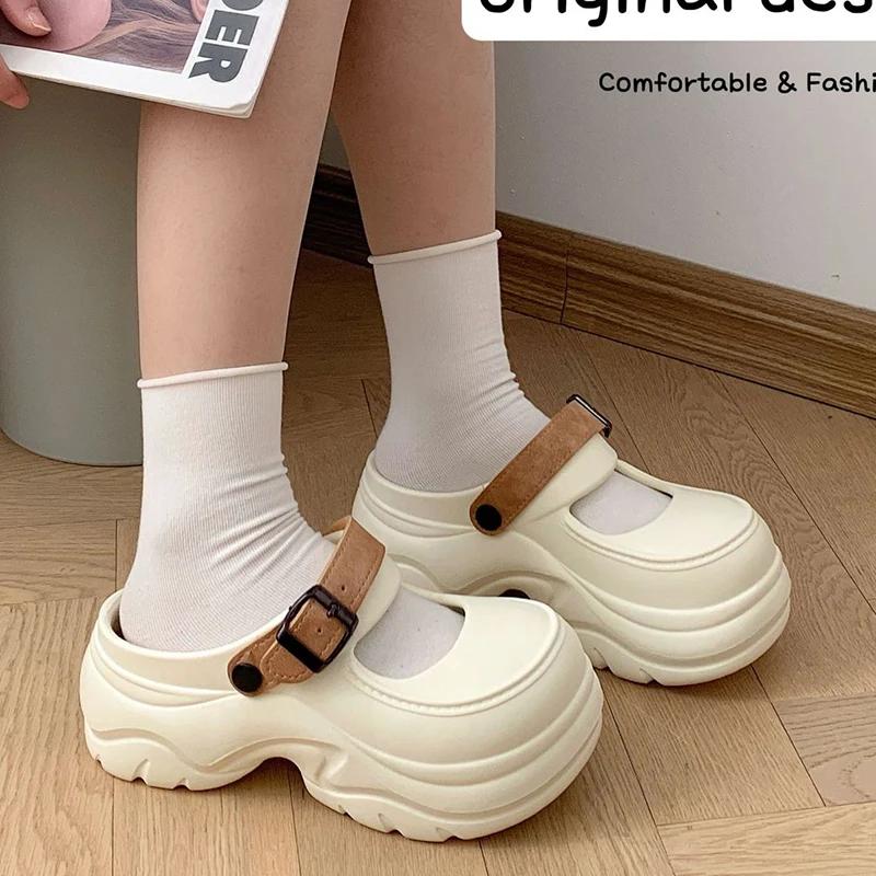 Fashion Buckle Strap Thick Bottom Mary Jane Sandals Women Mix Color Chunky Platform Slippers Woman Summer Fashion Eva Wedge Heel Sandals