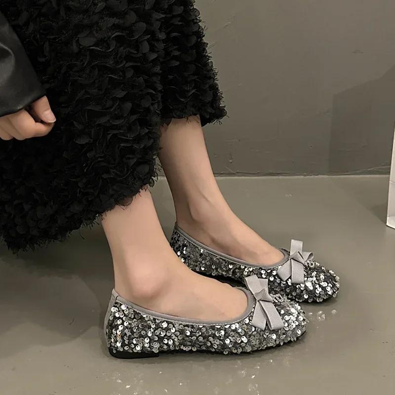 Fashion Women Flats Bow Bling Flats Shoes Shallow Designer Sandals Autumn Fad Soft Casual Shoes Dress Walking Cozy Femme Chaussures