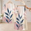 Women Plus Size Round Neck 3 4 Sleeve Printed High Low Top Long Pants Two Piece Set