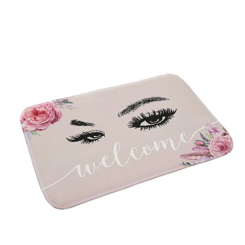 Glitter EyeLash Welcome Makeup Entrance Doormat Non Slip Rugs for Girls Bedroom Decor Home Carpets Living Room Kitchen Bath Mat
