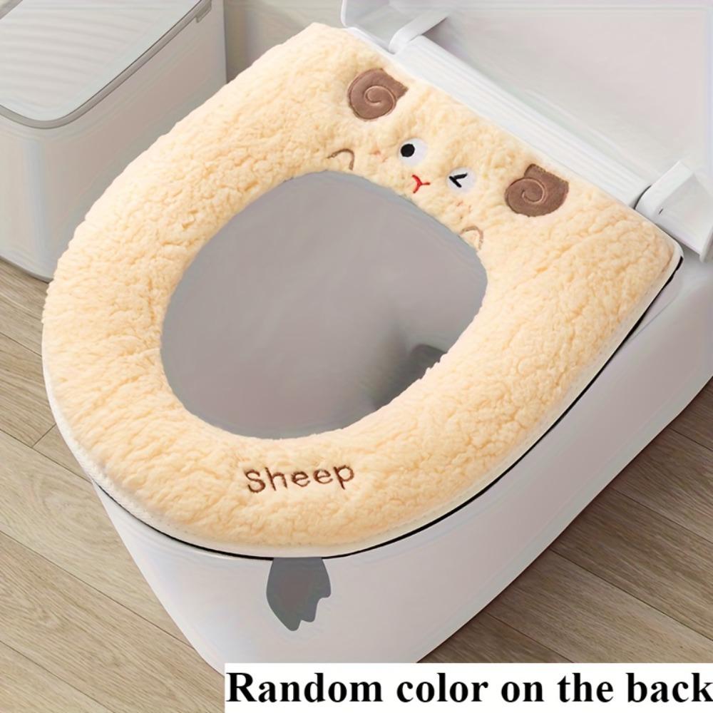 Cartoon Toilet Seat Cover Winter Zipper with Lifter Universal Toilet Seat Cover Home Use Bathroom Decor Toilet Set Accessories