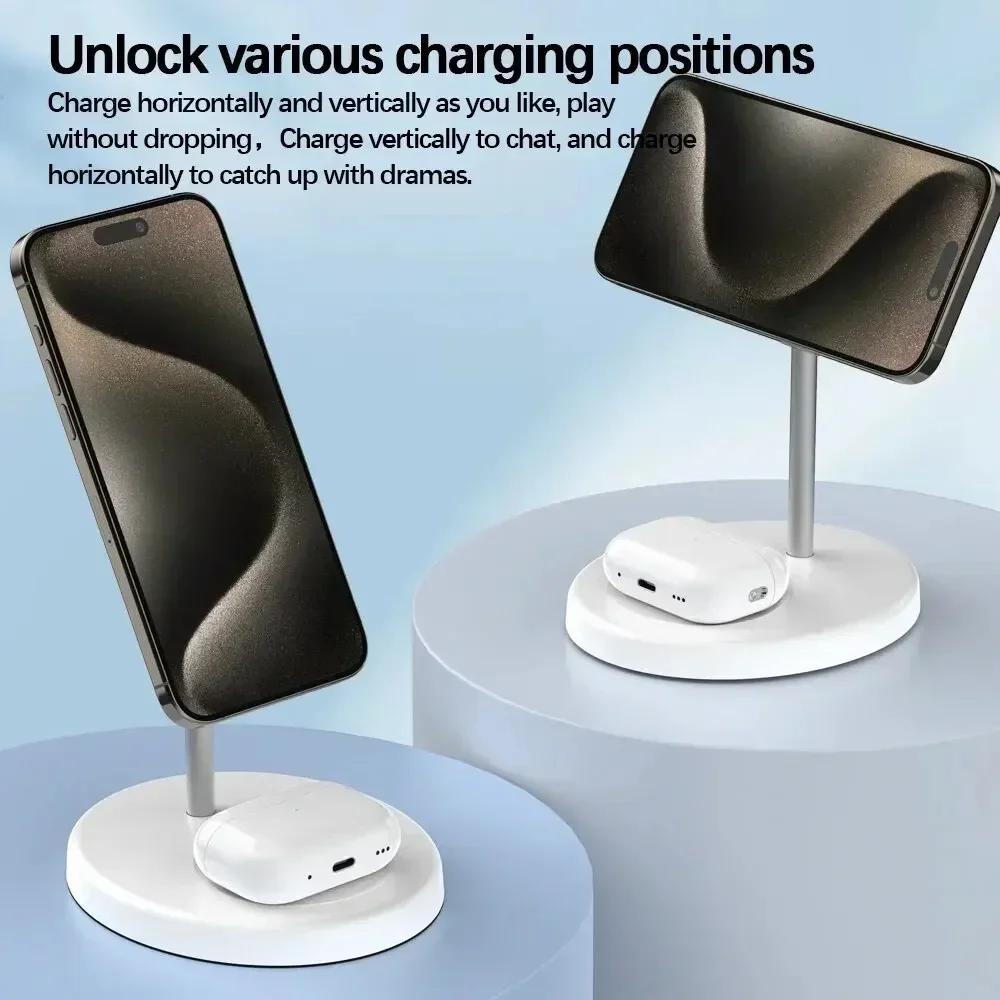 Magnetic Wireless Charger Stand 30W 2 in 1 Phone Charging Station Dock For iPhone 15 14 13 12 Pro Max AirPods Fast Chargers