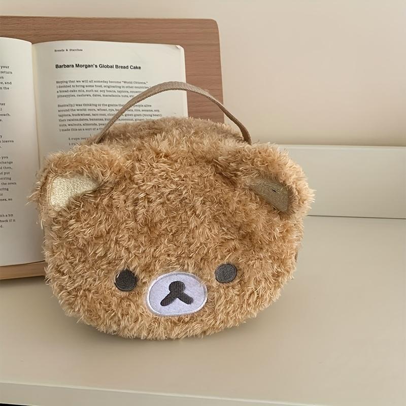 1pc Women Pouch Cute Plush Teddy Bear Makeup Bag Kawaii Portable Travel Cosmetics Lipstick Organizer with Mesh Pouch Girls Gift