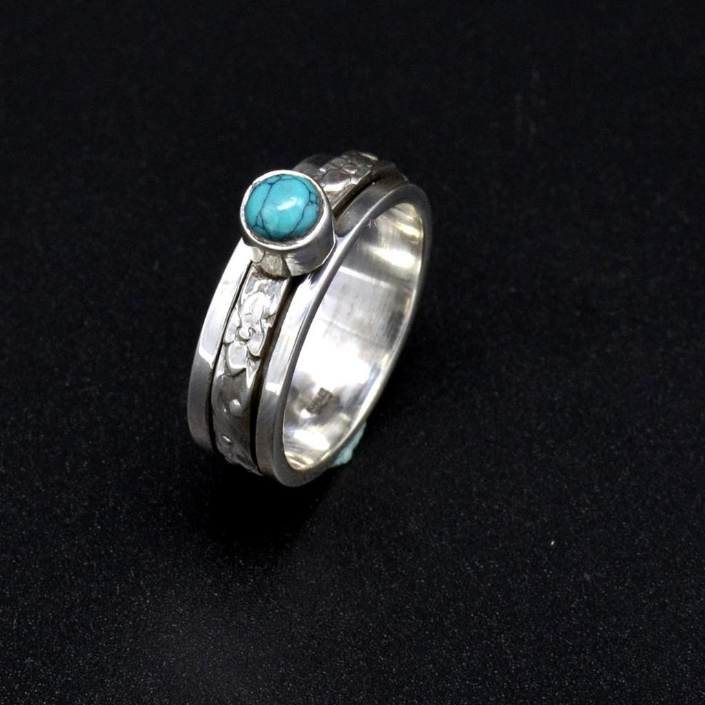 Turkusowy Pierścionek Spinner ze Srebra Próby 925, Pierścionek Spinner dla Kobiet Ręcznie Robiony Przeciwko Lękowi