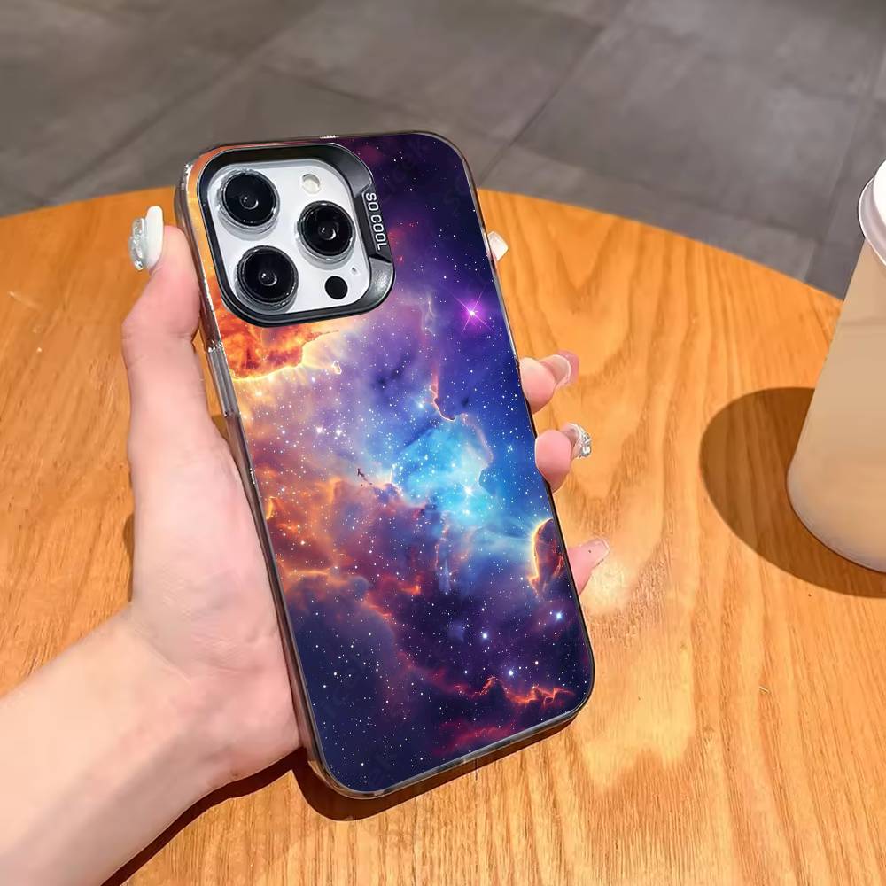 Space Galaxy Universe Phone Case For iPhone17 16 15 14 13 12 Pro Max Grey Black Matte Laser Metallic Aurora Funda