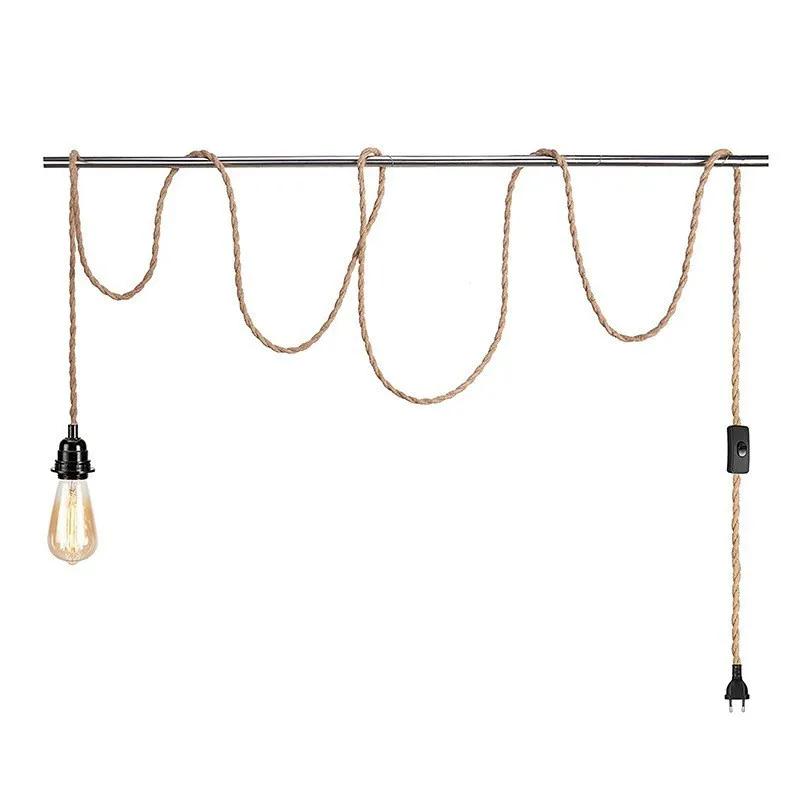 4.5M Vintage Style Hemp Rope Pendant Light Cord Kit EU US UK Plug Switch E26 E27 Lamp Holder for Simple Pendant Light Decoration
